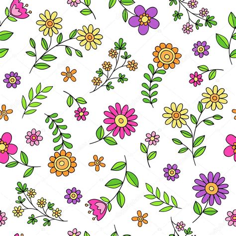 Groovy Flower Doodles Seamless Repeat Pattern Vector Stock Vector Image