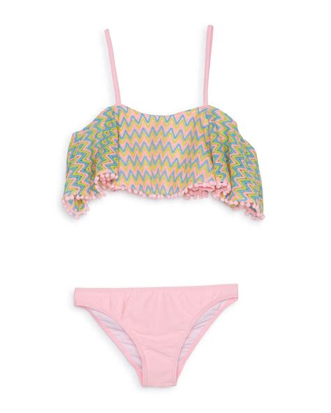 Riachuelo Biqu Ni Juvenil Off Shoulder Chevron Colorido Rosa Claro