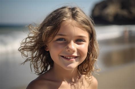 Portrait Of A Happy Young Girl At The Beach Created With Generative Ai