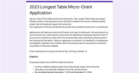 Longest Table Micro Grant Application