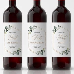 Marriage Milestone Wine Bottle Labels Wedding Gift Greenery Gold