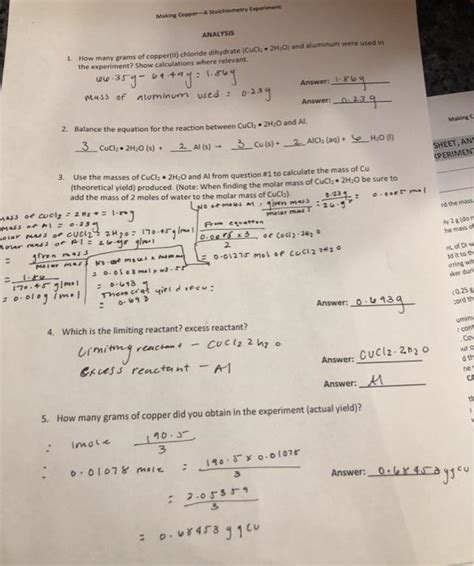 Solved Making Copper Stoichiometry Experiment 6 Calculate