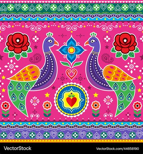 Pakistani Indian Truck Art Seamless Design Vector Image