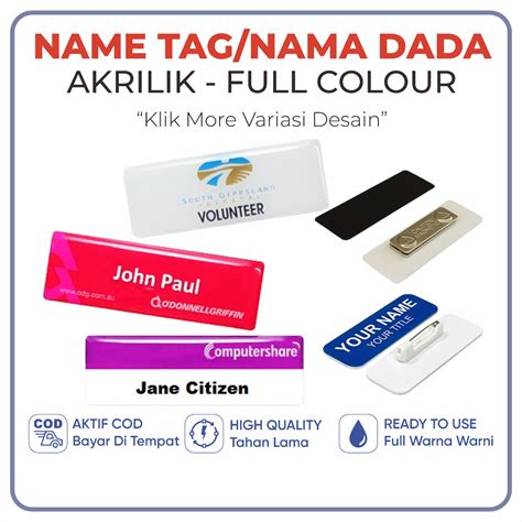 Jual Nama Dada Name Tag Full Warna Papan Nama Nama Dada Resin