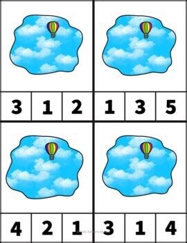 Hot Air Balloon Counting 1 10 Number Math Clip Task Card Activities