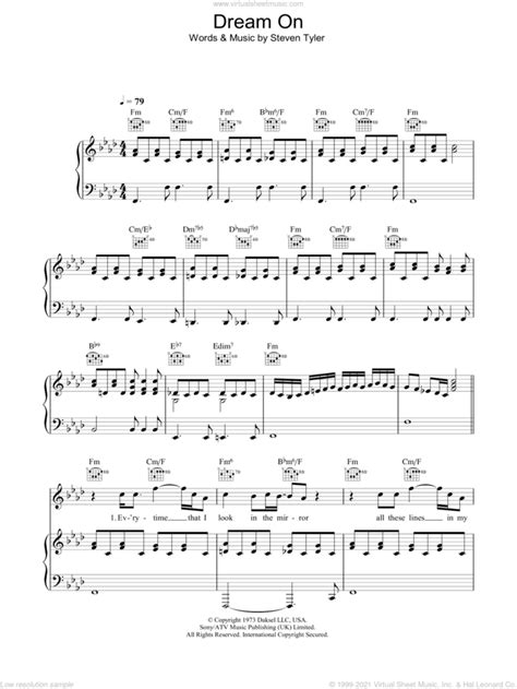 Aerosmith Dream On Sheet Music For Voice Piano Or Guitar Pdf