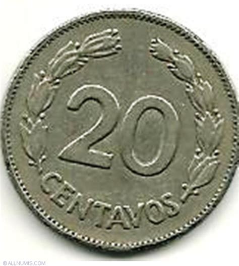 20 Centavos 1959 Republic 1941 1960 Ecuador Coin 39665