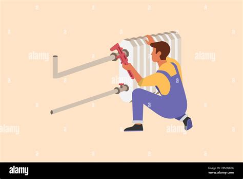 Business Flat Cartoon Style Drawing Plumber Repair Or Installation Of