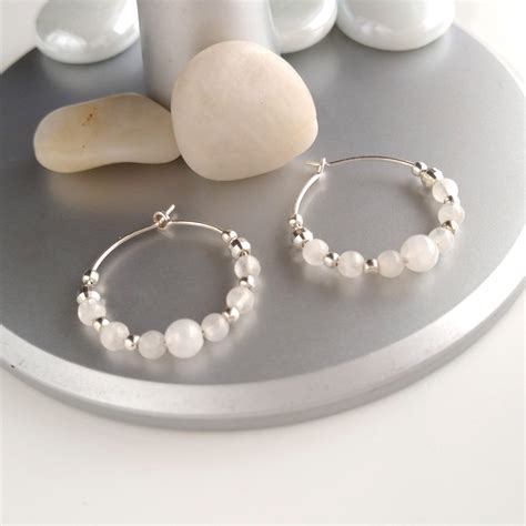 Silver Moonstone Hoop Earrings For Woman Nicteshop