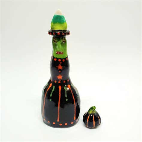 Halloween Ceramic Candy Corn Witch Pumpkin Set Of Two Small Sculptures