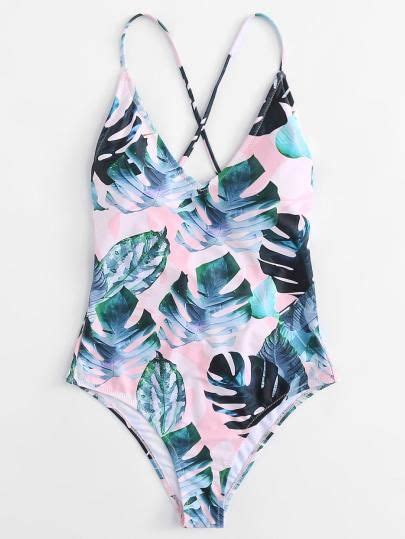 Shein Tropical Print Criss Cross Back One Piece Swimsuit Artofit