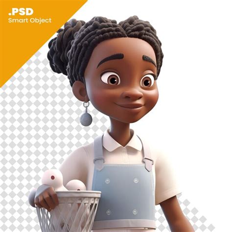 Premium PSD 3d Render Of An African American Girl With A Basket Of