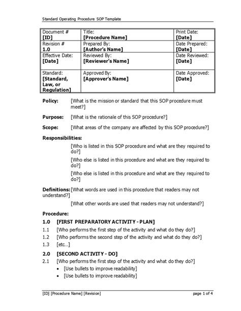 Standard Operating Procedure Template In Word And Pdf Formats Nbkomputer