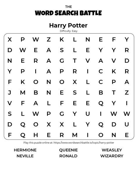 Printable Harry Potter Word Search