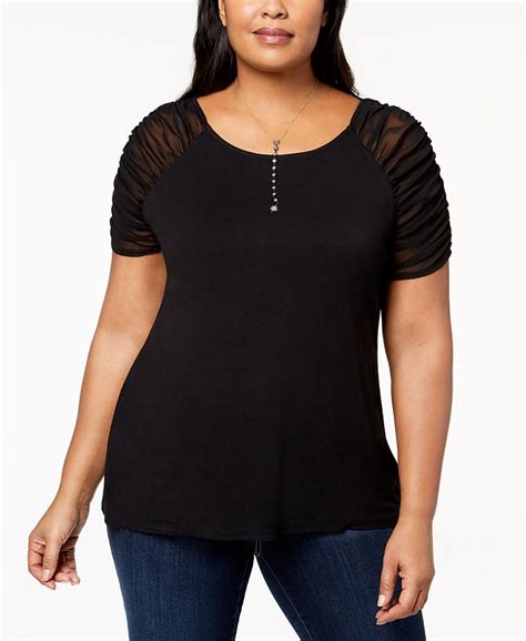 Inc International Concepts I N C Plus Size Ruched Illusion Sleeve Top