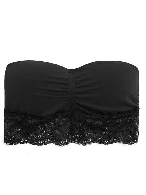 Black Floral Lace Ruched Bandeau Bra Size S To L