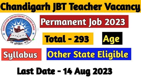 Chandigarh JBT Teacher Recruitment 2023 JBT Teacher Vacancy