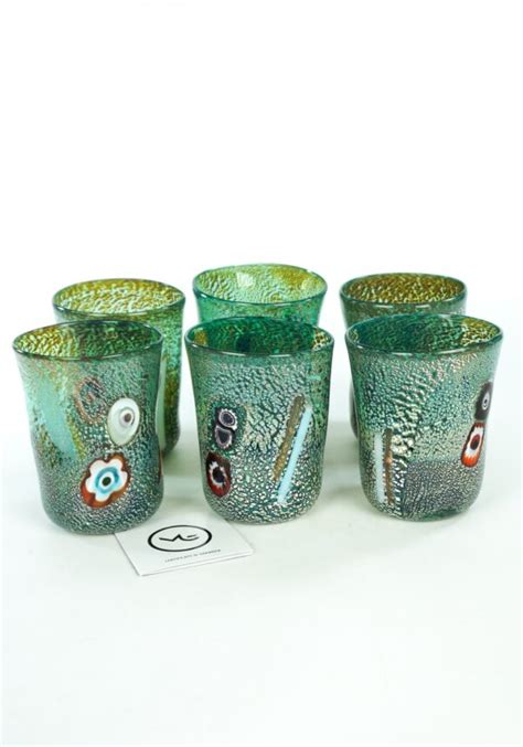 Adriatic Set Of Six Marine Green Murano Drinking Glasses Teone