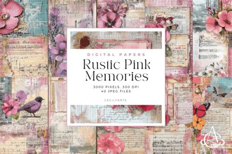 Rustic Pink Memories Junk Journal Pages Graphic By Cecily Arts