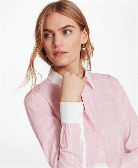 Pink Windowpane Shirts For Mom Cotton Poplin Brooks Brothers Women