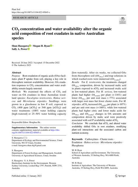 Pdf Co2 Concentration And Water Availability Alter The Organic Acid