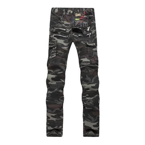 2016 New Mens Camouflage Jeans Motocycle Camo Military Slim Fit Famous