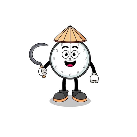 Premium Vector Illustration Of Wall Clock As An Asian Farmer