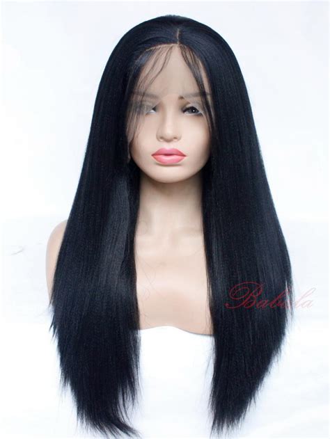 Black Long Yaki Straight Lace Front Wig Synthetic Wigs Babalahair