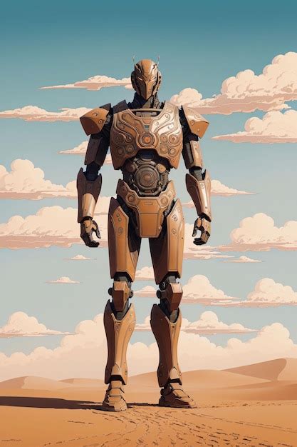 Un Dibujo De Un Robot En El Desierto Foto Premium