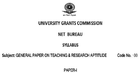 Ugc Net Syllabus Paper I Teaching And Research Aptitude