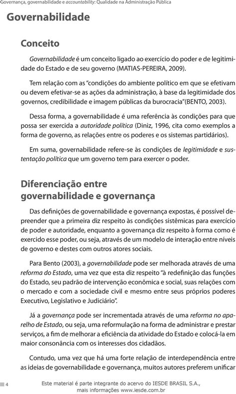 Governança governabilidade e accountability Qualidade na