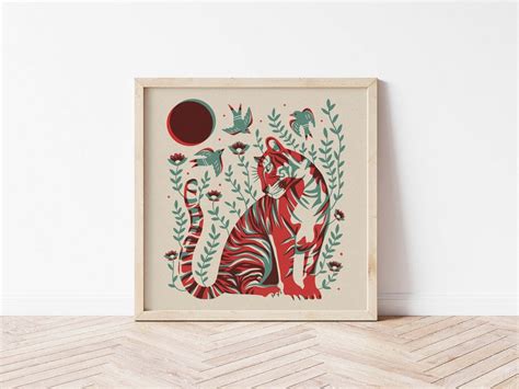 Vintage Tiger Wall Art Print Vintage Tiger Art Wall Decor Nature Retro ...