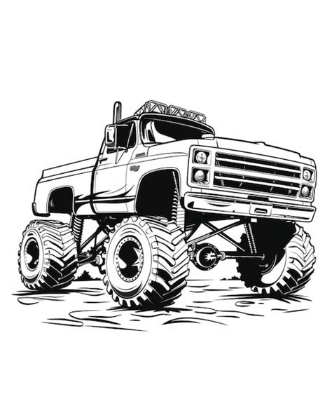 Premium Photo A Black And White Drawing Of A Monster Truck With Large