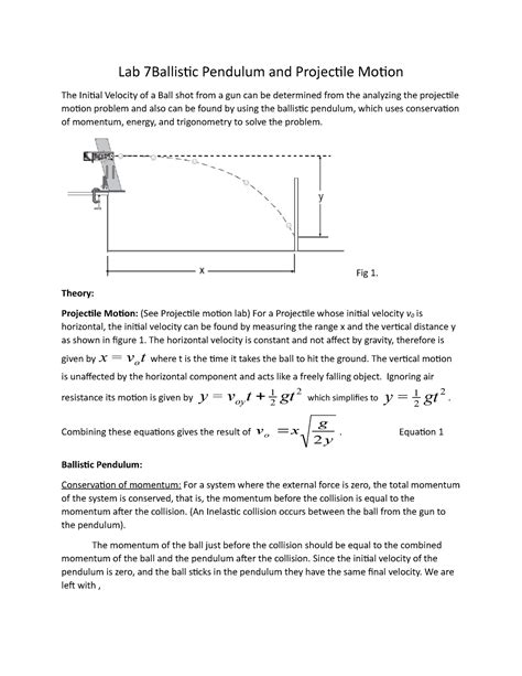 Lab 10 Ballistic Pendulum and Projectile Motion - Lab 7Ballistic ...