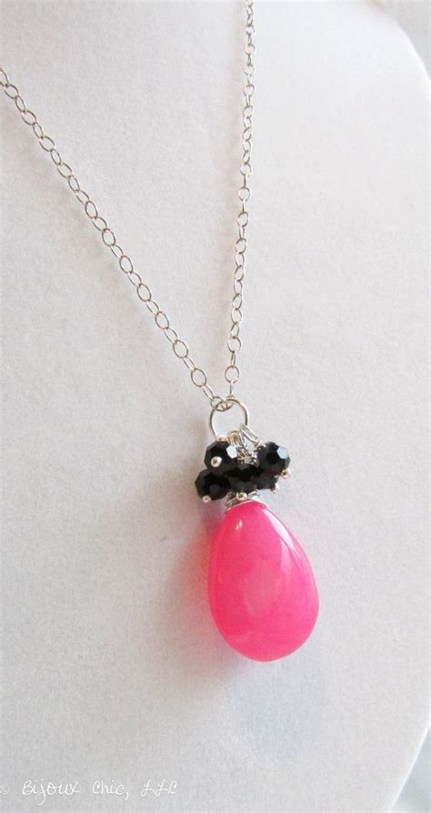 Hot Pink And Black Necklace Pink And Black Pendant French Chic Girlie Jewelry Pink Quartz