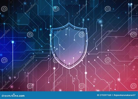 Protect And Security Concept Digital Shield On Abstract Technology Background Stock