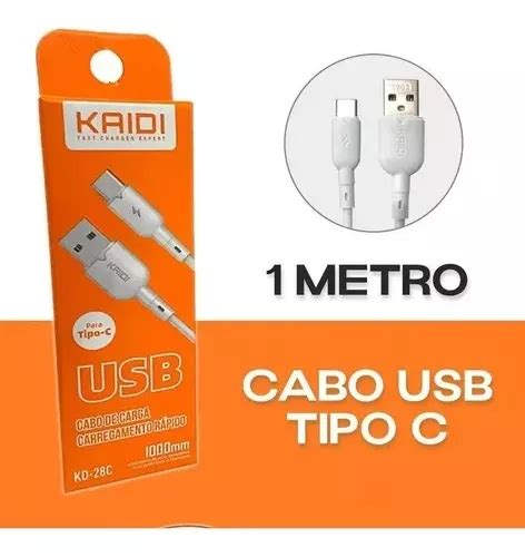 Cabo Tipo C Turbo 2 Un 1 Mt Usb Carga Rápida Kaidi Kd28c Parcelamento