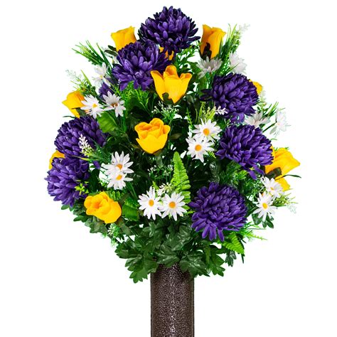 Sympathy Silks Artificial Cemetery Flowers Purple Mum And Yellow Rose