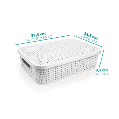 Caixa Cesto Organizador Rattan Tampa Baixa G 7 Lt Branco em Promoção