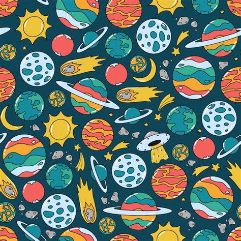 Premium Vector Space Seamless Pattern With Planets Stars And Asteroids