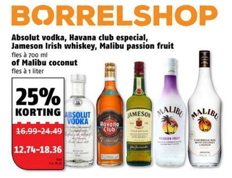 Absolut Vodka Havana Club Especial Jameson Irish Whiskey Malibu