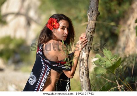 Portrait Girl Bikini Red Flower Beach Stock Photo Shutterstock