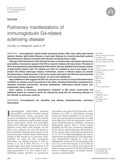 PDF Pulmonary Manifestations Of Immunoglobulin G4 Related Sclerosing