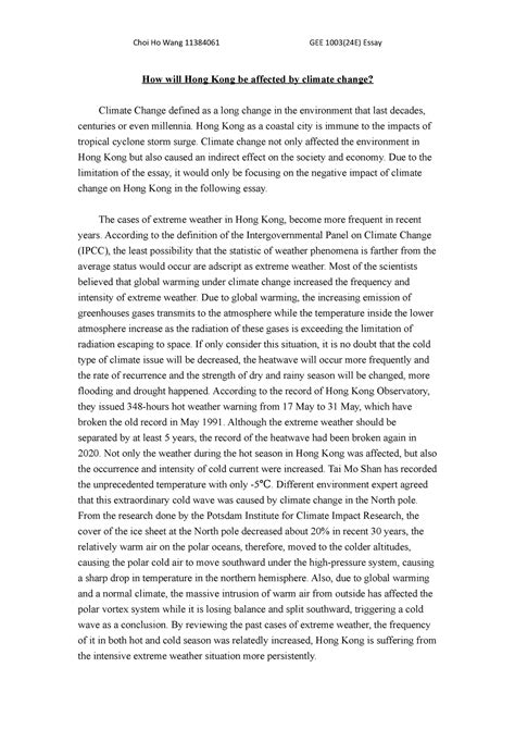 How will Hong Kong be affected by climate change - Hong Kong as a