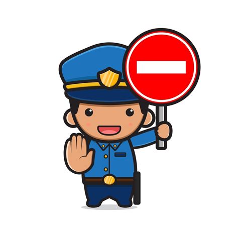 Cute police holding stop sign cartoon icon illustration 3124802 Vector ...