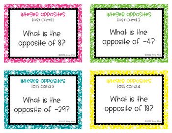 Integer Opposites Task Cards By Amy Alvis Tpt