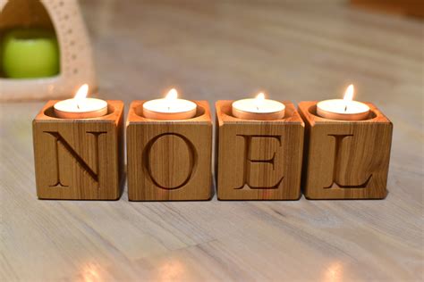 Personalized Wood Candle Holder Noel Blocks Home Decor Etsy Wood