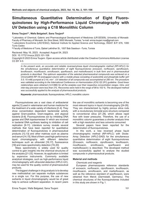 PDF Simultaneous Quantitative Determination Of Eight Fluoroquinolones