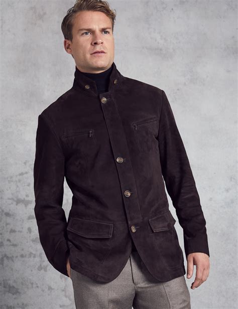 Mens Dark Brown Suede Jacket Hawes And Curtis