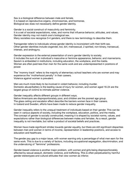 Sociology Notes Education And Gender Sex Is A Biological Difference Between Male And Female